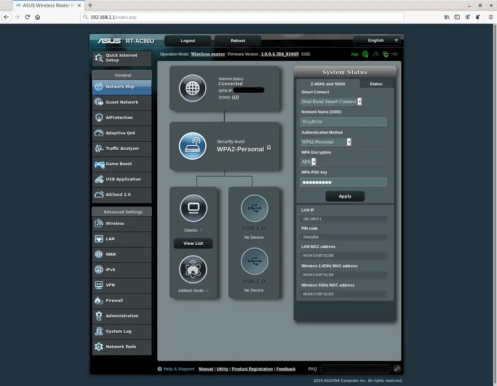ASUS router web interface