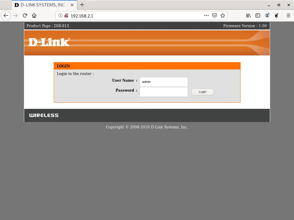D-Link router web interface login screen