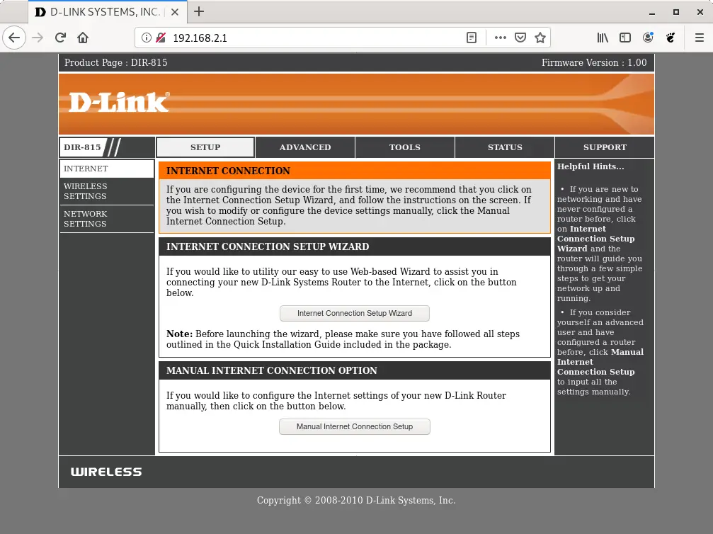 D-Link router web interface