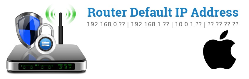 Image of a Apple router with 'Router Default IP Addresses' text and the Apple logo