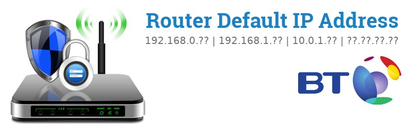 Image of a BT router with 'Router Default IP Addresses' text and the BT logo