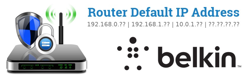 Image of a Belkin router with 'Router Default IP Addresses' text and the Belkin logo