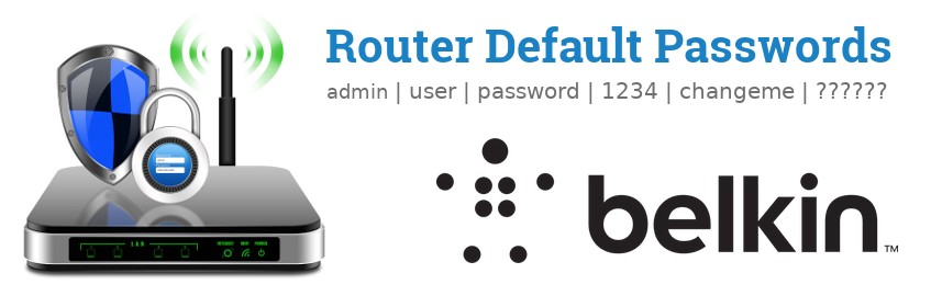 Image of a Belkin router with 'Router Default Passwords' text and the Belkin logo