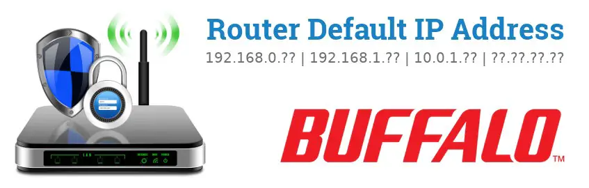 Image of a Buffalo router with 'Router Default IP Addresses' text and the Buffalo logo