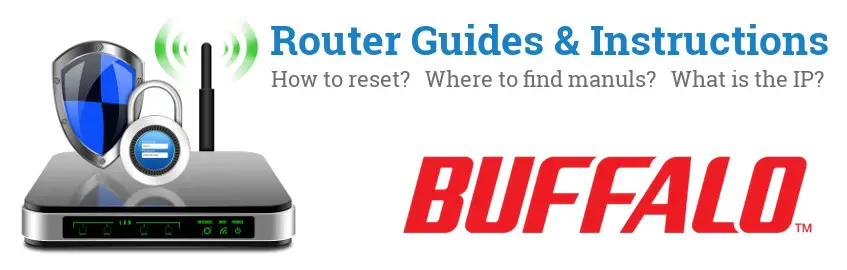 Image of a Buffalo router with 'Router Reset Instructions'-text and the Buffalo logo