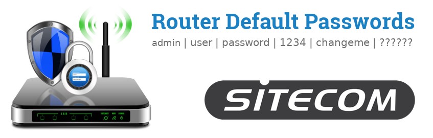Image of a Sitecom router with 'Router Default Passwords' text and the Sitecom logo