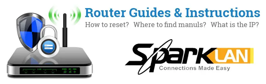 Image of a SparkLAN router with 'Router Reset Instructions'-text and the SparkLAN logo