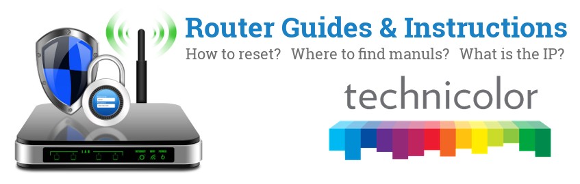 Image of a Technicolor router with 'Router Reset Instructions'-text and the Technicolor logo