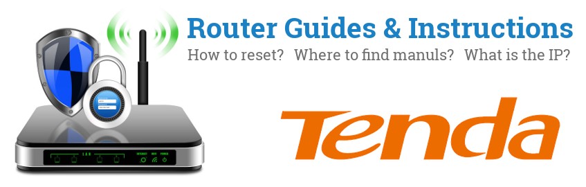 Image of a Tenda router with 'Router Reset Instructions'-text and the Tenda logo
