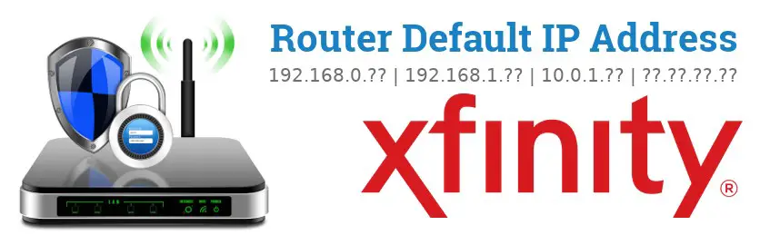 Image of a Xfinity router with 'Router Default IP Addresses' text and the Xfinity logo