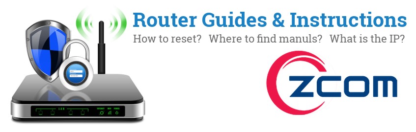 Image of a Z-Com router with 'Router Reset Instructions'-text and the Z-Com logo