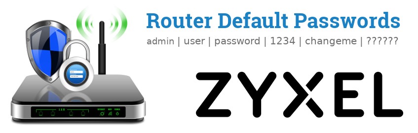 Image of a ZyXEL router with 'Router Default Passwords' text and the ZyXEL logo