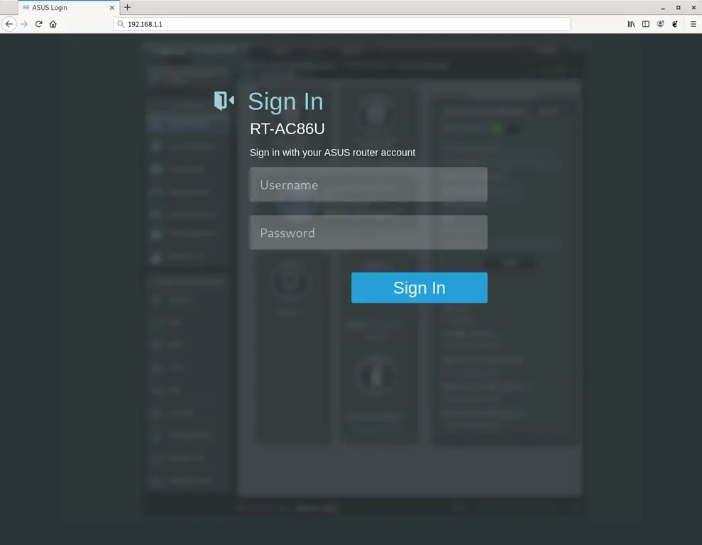 ASUS router web interface login screen