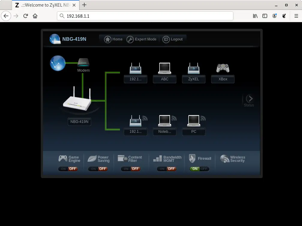 ZyXEL router web interface