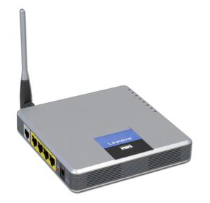 Thumbnail for the Linksys WAG54GS router with 54mbps WiFi, 4 100mbps ETH-ports and
                                         0 USB-ports