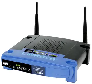 Thumbnail for the Linksys WRT54G v4 router with 54mbps WiFi, 4 100mbps ETH-ports and
                                         0 USB-ports