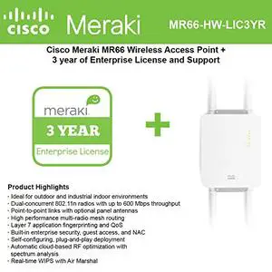 Thumbnail for the Meraki MR66 router with 300mbps WiFi, 1 N/A ETH-ports and
                                         0 USB-ports