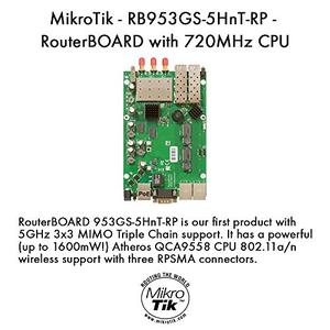 Thumbnail for the MikroTik RouterBOARD 953GS-5HnT (RB953GS-5HnT) router with 11mbps WiFi, 3 N/A ETH-ports and
                                         0 USB-ports