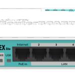 The MikroTik RouterBOARD hEX PoE lite (RB750UPr2) router with No WiFi, 4 100mbps ETH-ports and
                                                 0 USB-ports