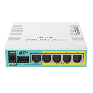 Thumbnail for the MikroTik RouterBOARD hEX S (RB760iGS) router with No WiFi, 4 N/A ETH-ports and
                                         0 USB-ports