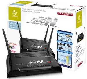 Thumbnail for the Sitecom WL-304 router with 300mbps WiFi, 4 100mbps ETH-ports and
                                         0 USB-ports