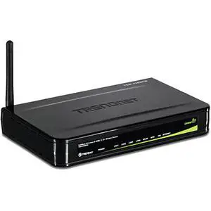 Thumbnail for the TRENDnet TEW-436BRM router with 54mbps WiFi, 4 100mbps ETH-ports and
                                         0 USB-ports