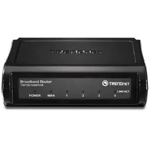 Thumbnail for the TRENDnet TW100-S4W1CA router with No WiFi, 4 100mbps ETH-ports and
                                         0 USB-ports