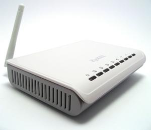 Thumbnail for the ZyXEL NBG334W router with 54mbps WiFi, 4 100mbps ETH-ports and
                                         0 USB-ports