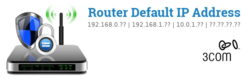 Image of a 3Com router with 'Router Default IP Addresses' text and the 3Com logo