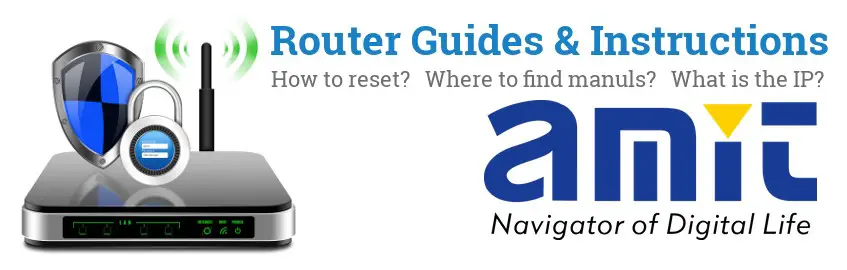 Image of a AMIT router with 'Router Reset Instructions'-text and the AMIT logo