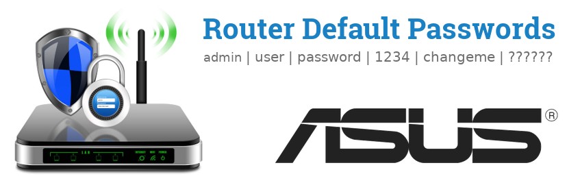 Image of a ASUS router with 'Router Default Passwords' text and the ASUS logo