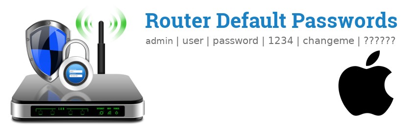 Image of a Apple router with 'Router Default Passwords' text and the Apple logo