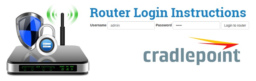Image of a router with a login password lock and the CradlePoint logo