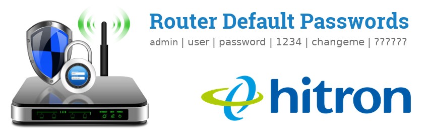 Image of a Hitron router with 'Router Default Passwords' text and the Hitron logo