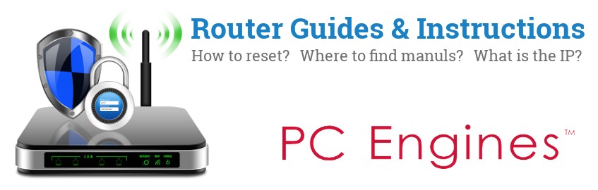 Image of a PC-Engines router with 'Router Reset Instructions'-text and the PC-Engines logo