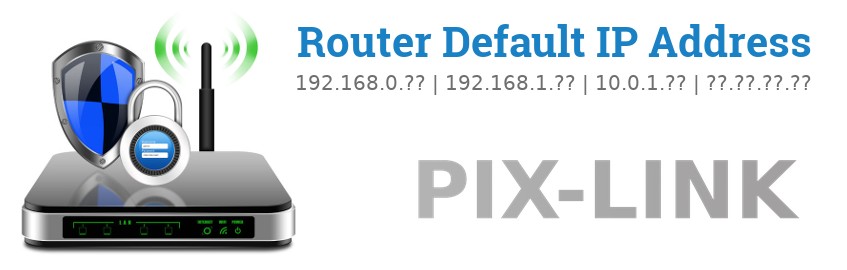 Image of a PIX-LINK router with 'Router Default IP Addresses' text and the PIX-LINK logo