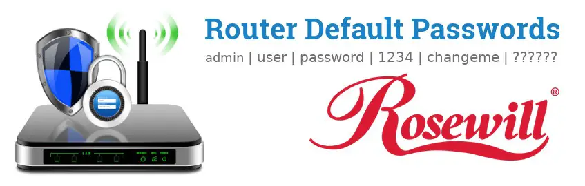 Image of a Rosewill router with 'Router Default Passwords' text and the Rosewill logo