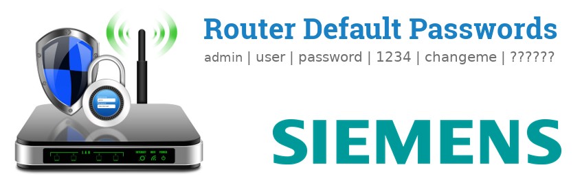 Image of a Siemens router with 'Router Default Passwords' text and the Siemens logo
