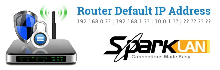 Image of a SparkLAN router with 'Router Default IP Addresses' text and the SparkLAN logo