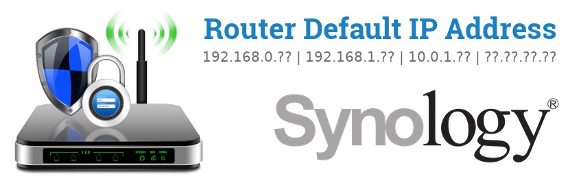 Image of a Synology router with 'Router Default IP Addresses' text and the Synology logo