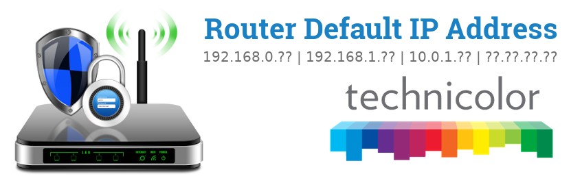 Image of a Technicolor router with 'Router Default IP Addresses' text and the Technicolor logo