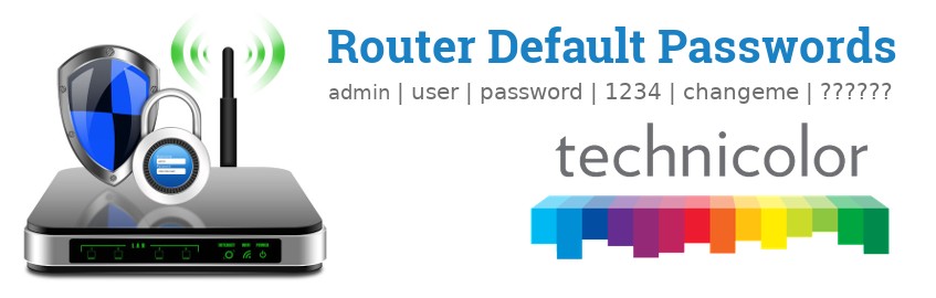 Image of a Technicolor router with 'Router Default Passwords' text and the Technicolor logo