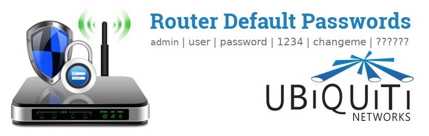 Image of a Ubiquiti router with 'Router Default Passwords' text and the Ubiquiti logo
