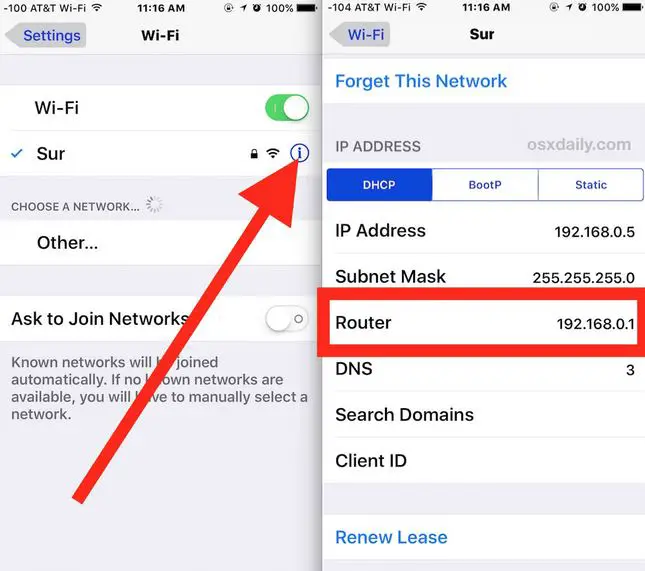 Finding router private IP on an Iphone device