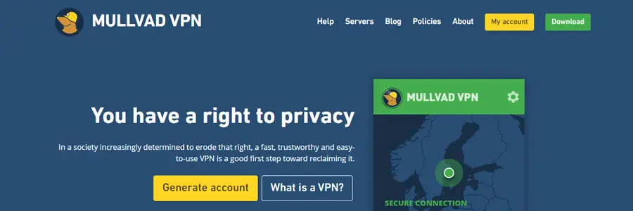 Mullvad VPN Main Page