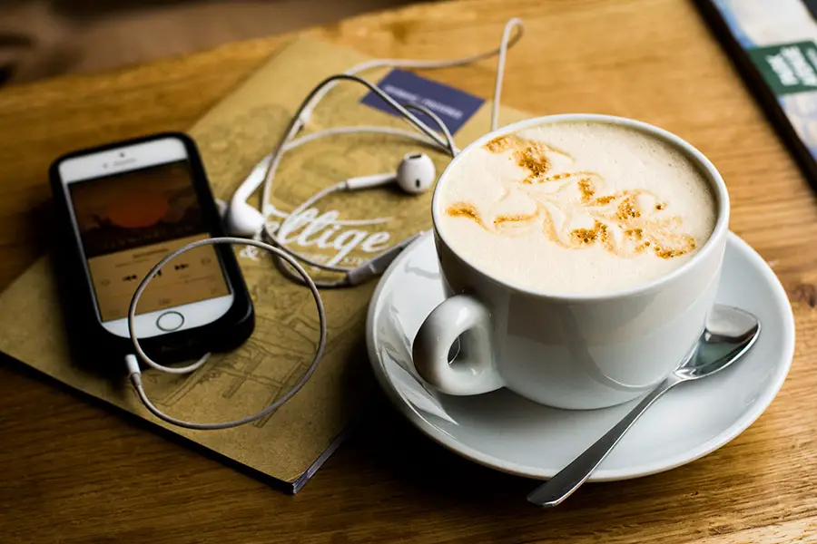 A cup of coffee and listening to music