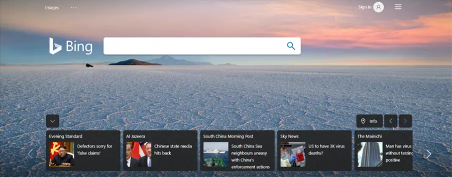 Bing's main page.