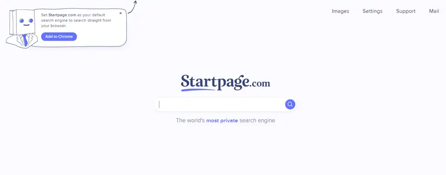 Startpage's main page.
