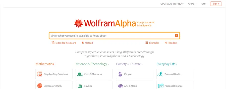 Wolfram Alpha's main page