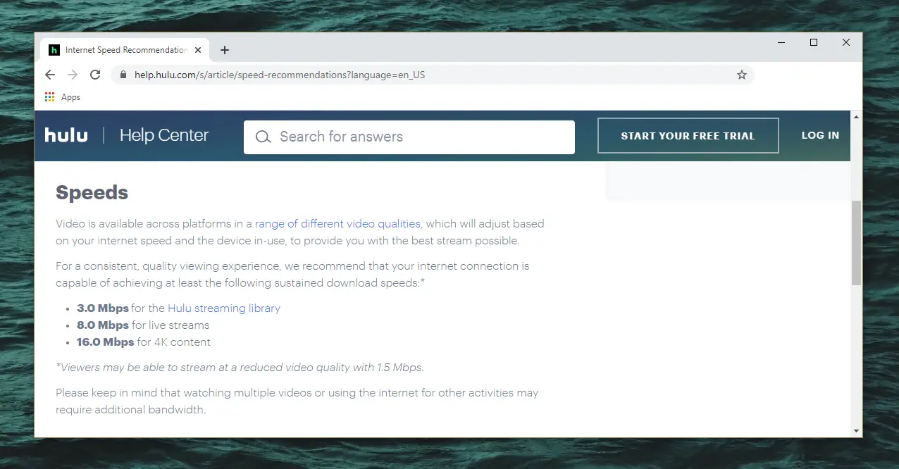Hulu internet speed requirements.